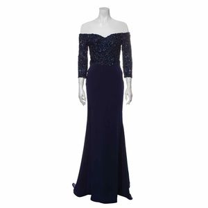 Jovani Blue Beaded Formal Gown Prom Dress